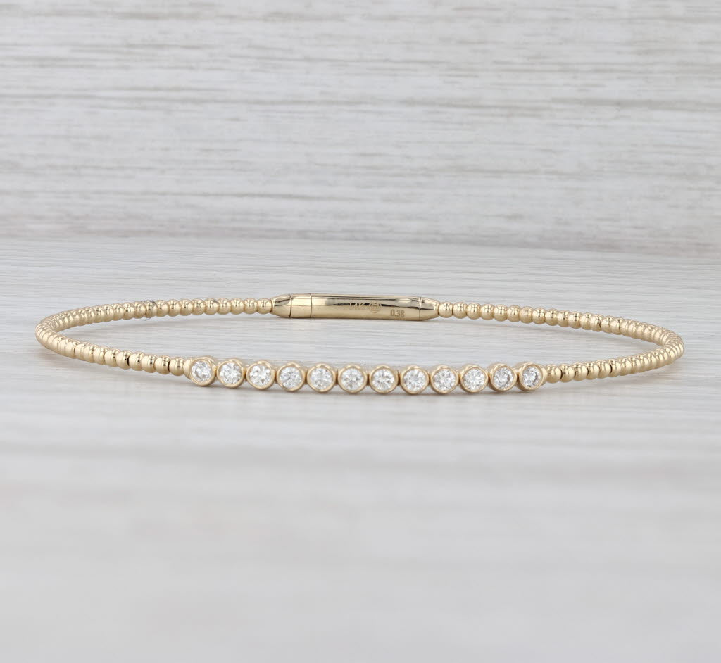 Light Gray New 0.38ctw Diamond Bead Flexible Bangle Tennis Bracelet 14k Yellow Gold 6.75"