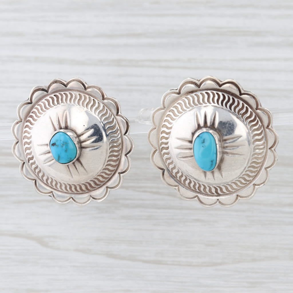 Native American Navajo Stud Earrings Sterling Silver Turquoise Macella James