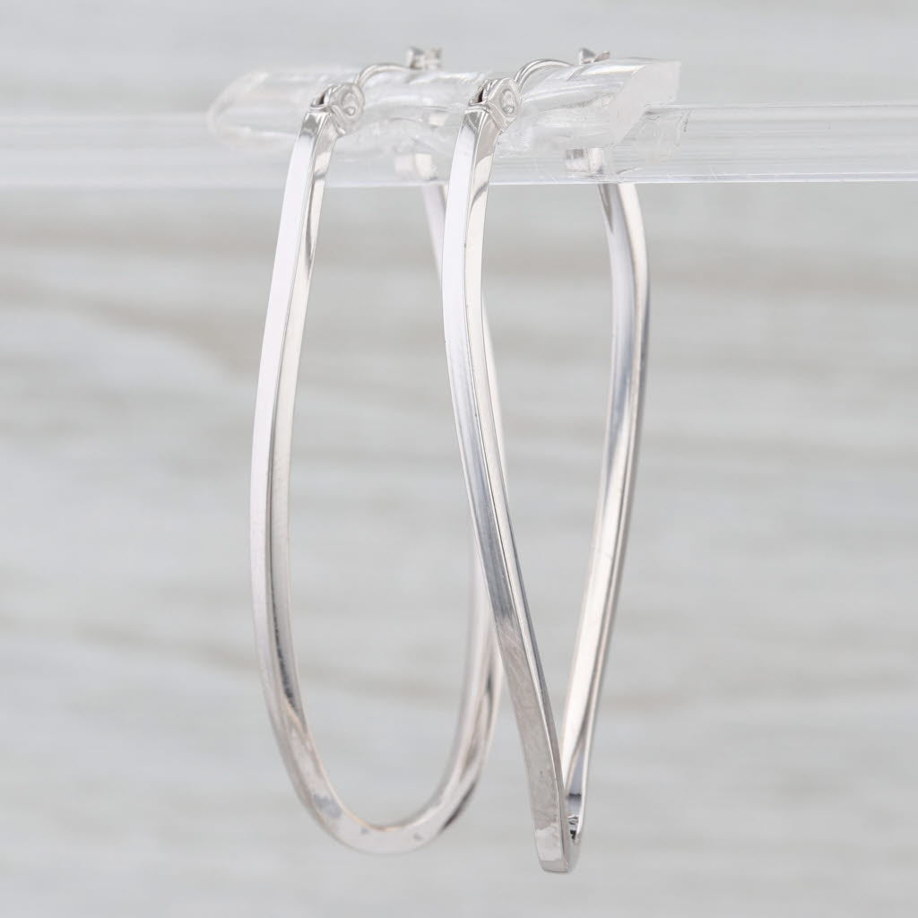 Elongated Oval Hoop Earrings 14k White Gold Hoops Snap Top Posts