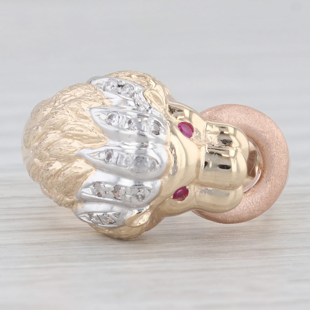 Light Gray Lion Door Knocker Ring 14k Gold Lab Created Ruby Cubic Zirconia Size 8.5