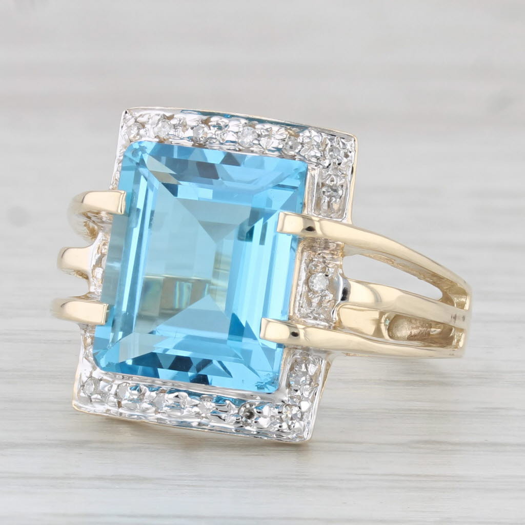 Light Gray 7.86ctw Emerald Cut Blue Topaz Diamond Ring 10k Yellow Gold Size 7.25