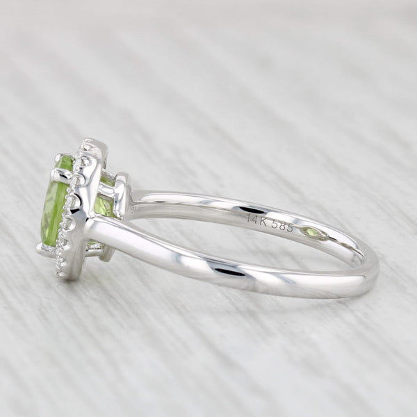 New 1.60ctw Round Peridot Diamond Halo Ring 14k White Gold Size 6.5 Engagement