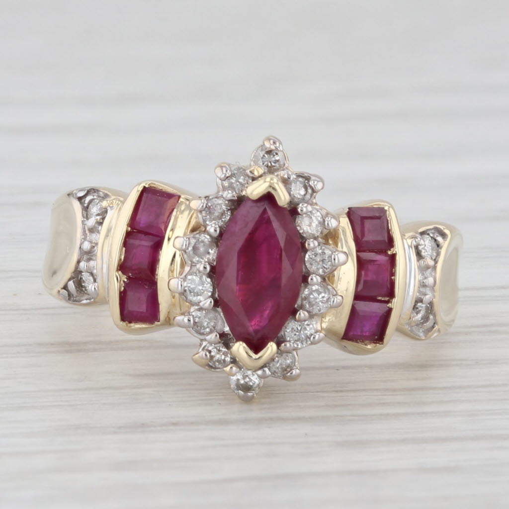 Light Gray 1.27ctw Marquise Ruby Diamond Halo Ring 14k Yellow Gold Size 5.5