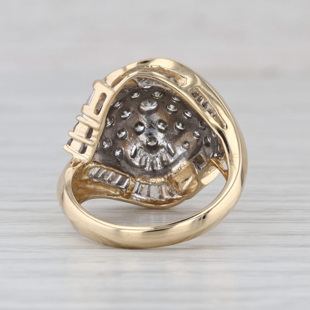 1.54ctw Diamond Cluster Ring 14k Yellow Gold Size 7.25 Bypass Cocktail