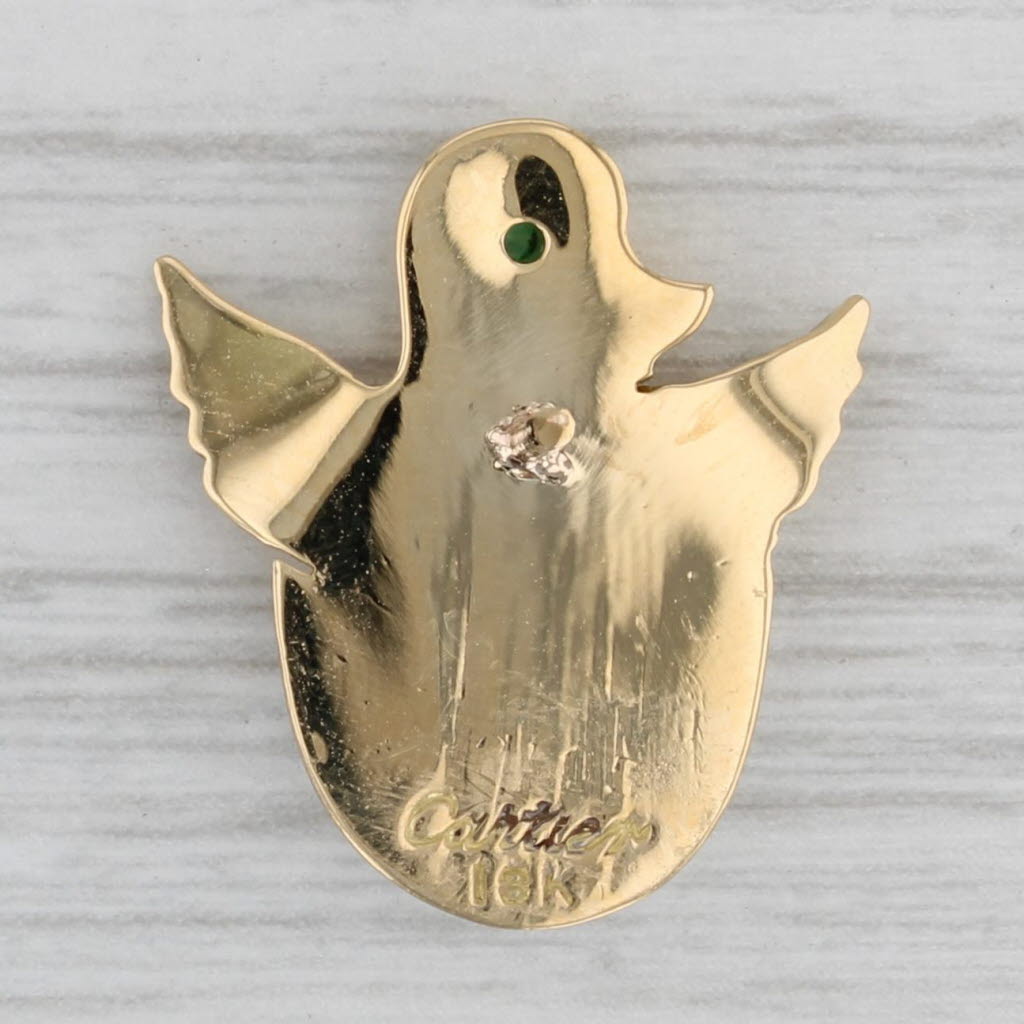 Gray Cartier Baby Bird in Egg Tie Tac Pin Emerald 18k Yellow Gold Enamel Designer