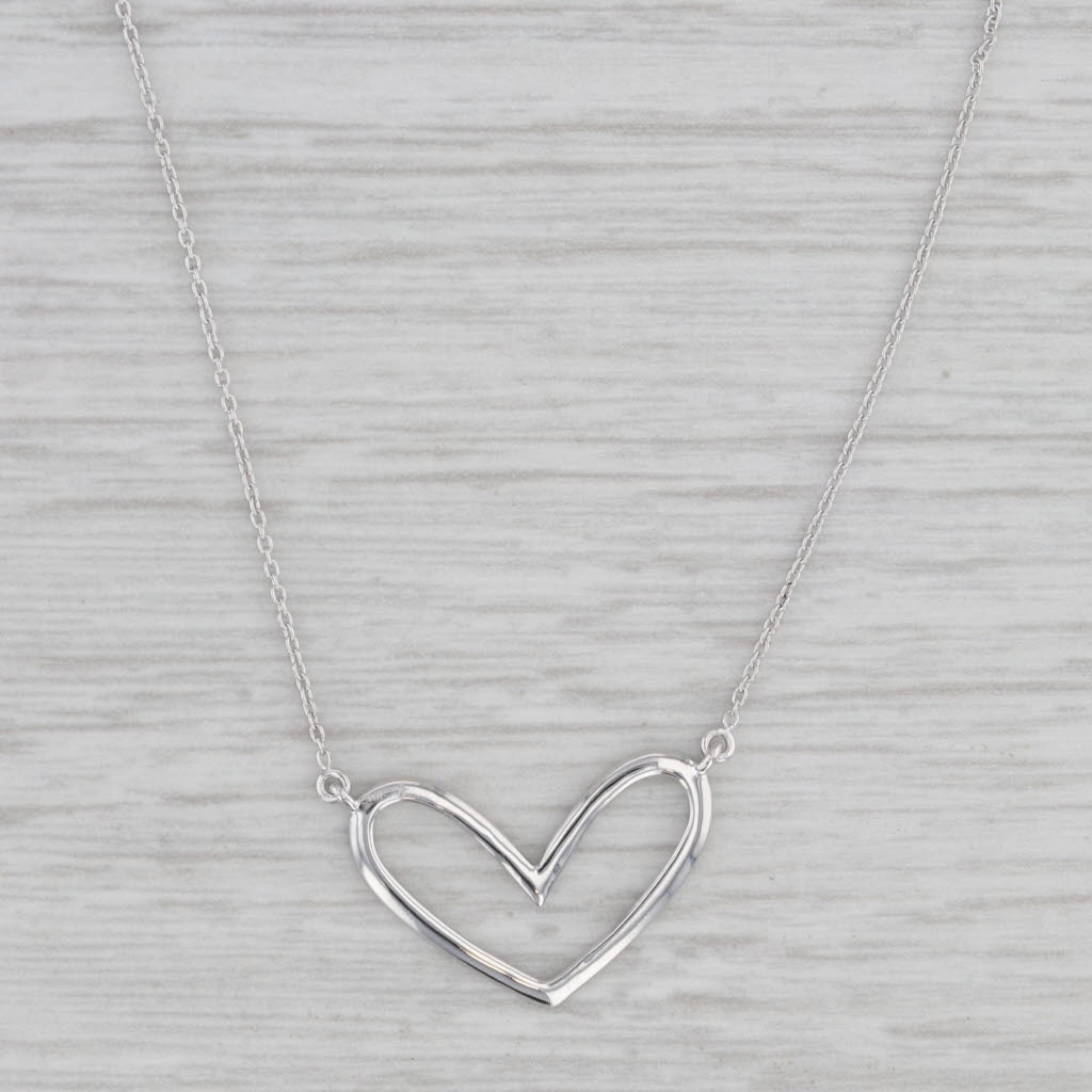 Gray New 0.10ctw Diamond Heart Pendant Necklace 10k White Gold Adjustable Cable Chain