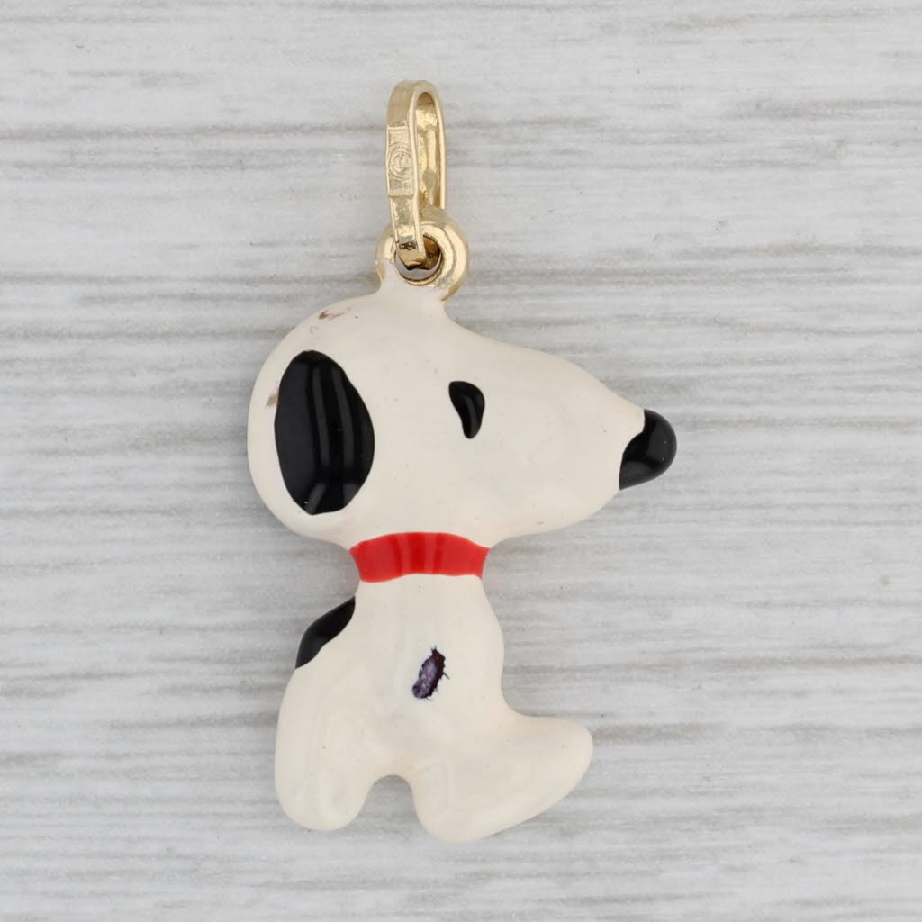 Gray Vintage Enamel Snoopy Pendant 14k Yellow Gold Enamel Peanuts Cartoon Dog