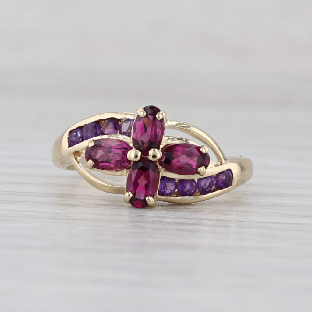 1.58ctw Garnet Flower Amethyst Bypass Ring 10k Yellow Gold Size 7.5