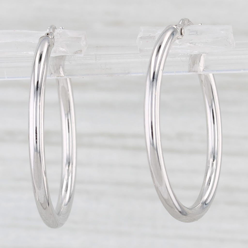 Light Gray New Round Hoop Earrings 14k White Gold Snap Top Hoops 2 x 25 mm