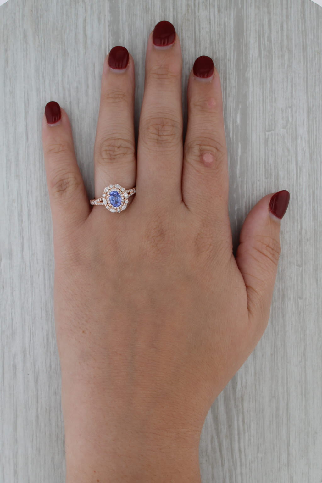 1.50ctw Tanzanite Diamond Halo Ring 14k Rose Gold Engagement Size 8.5