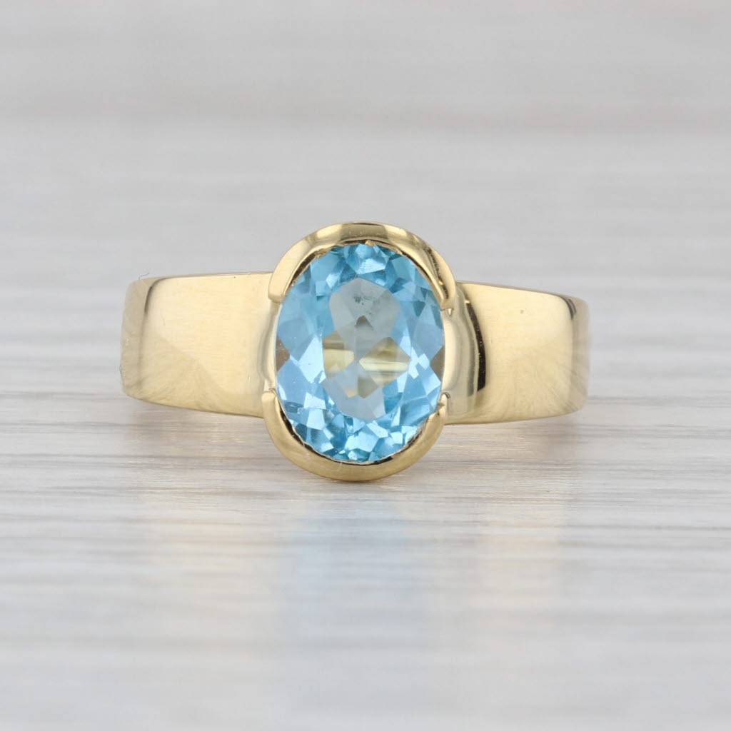 2.30ct Oval Blue Topaz Solitaire Ring 18k Yellow Gold Size 5.5-5.75 Signed