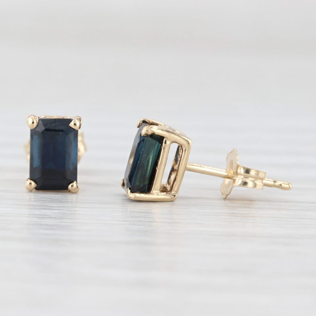 Light Gray 1.80ctw Blue Sapphire Stud Earrings 14k Yellow Gold Emerald Cut Solitaires