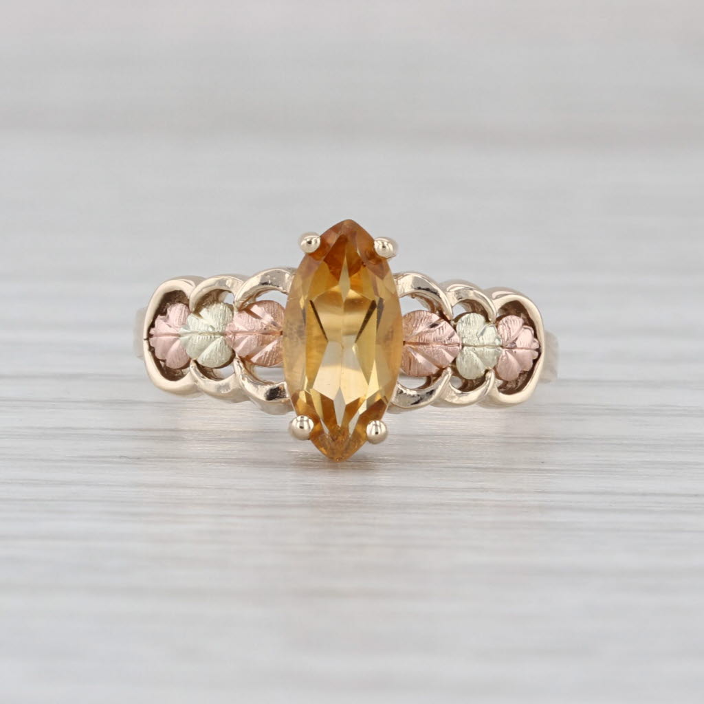 Coleman Co Black Hills Gold 0.96ct Citrine Marquise Solitaire Ring 10k Size 6.25