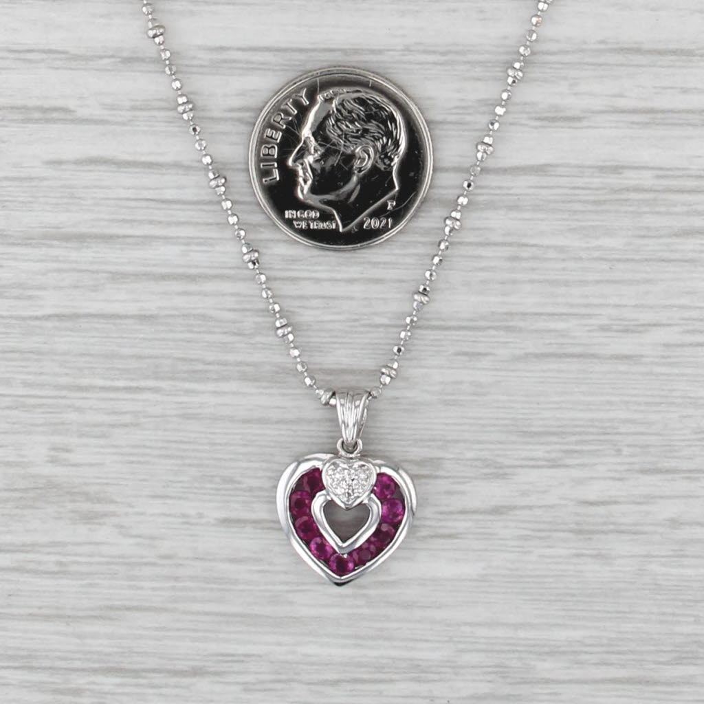 0.72ctw Pink Sapphire Diamond Heart Pendant Necklace 14k Gold Bead Chain 16.25"