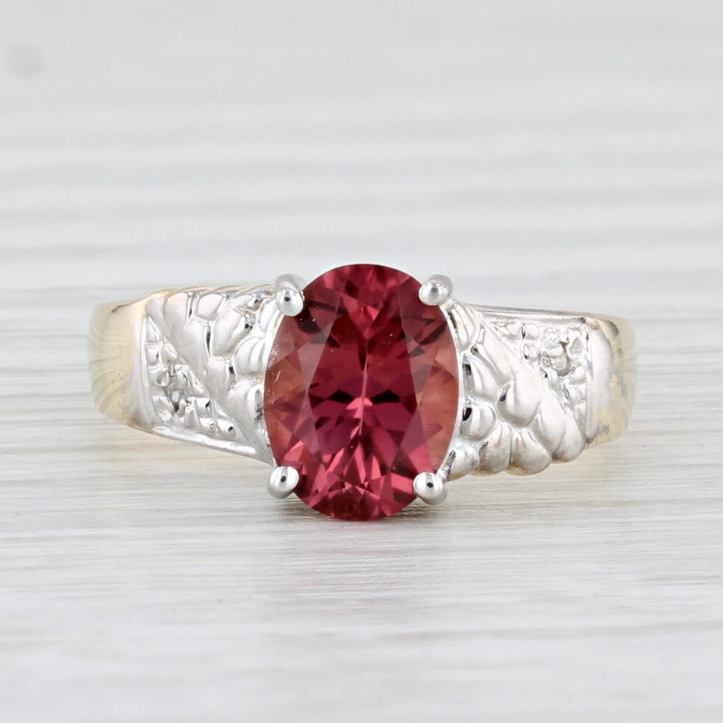 Light Gray 1.38ct Oval Pink Tourmaline Diamond Ring 10k Yellow Gold Size 4.75