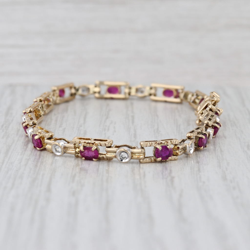 3.59ctw Ruby Diamond Tennis Bracelet 14k Yellow White Gold 7.5"
