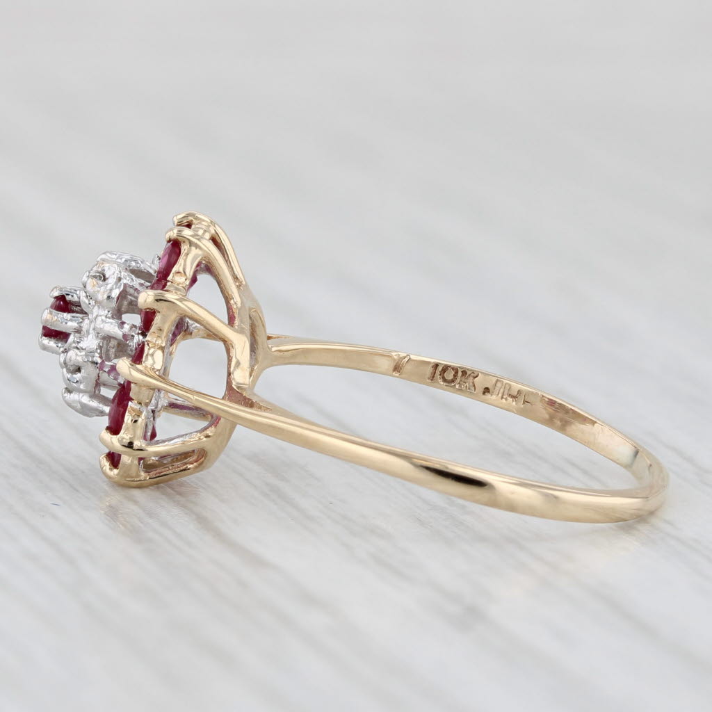 Light Gray 0.68ctw Ruby Diamond Flower Cluster Ring 10k Yellow Gold Size 7.25