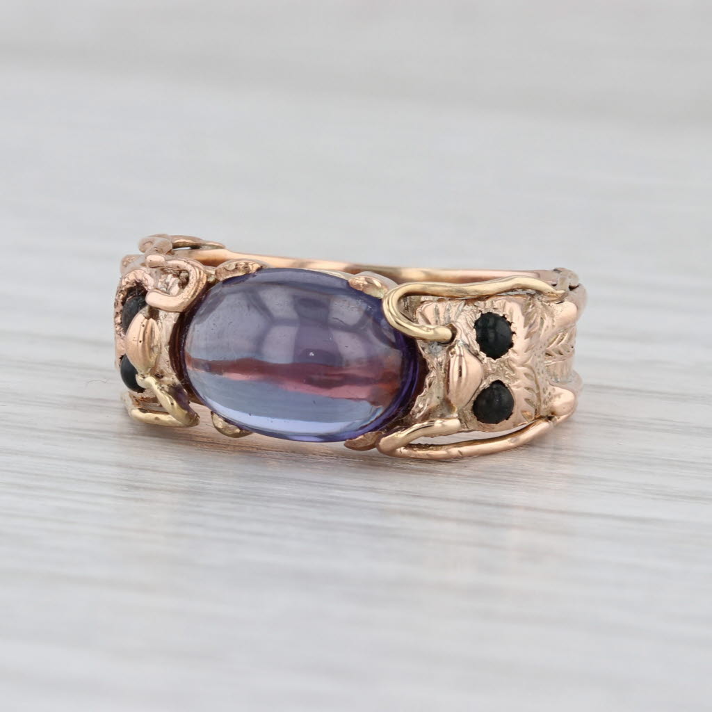 Vintage Dragon Ring 14k Gold Puprple Lab Created Sapphire Black Stone Size 8