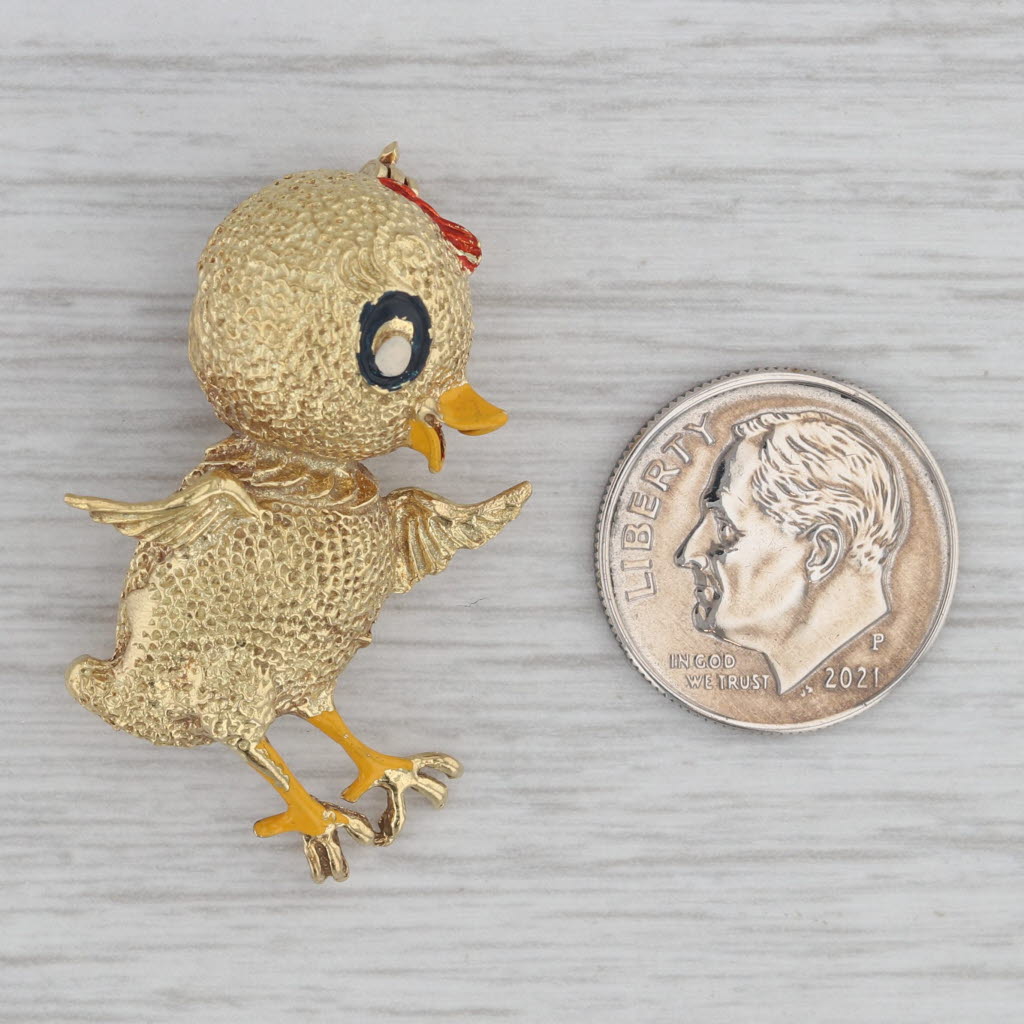 Gray Vintage Little Chicken Brooch 18k Yellow Gold Enamel Pin