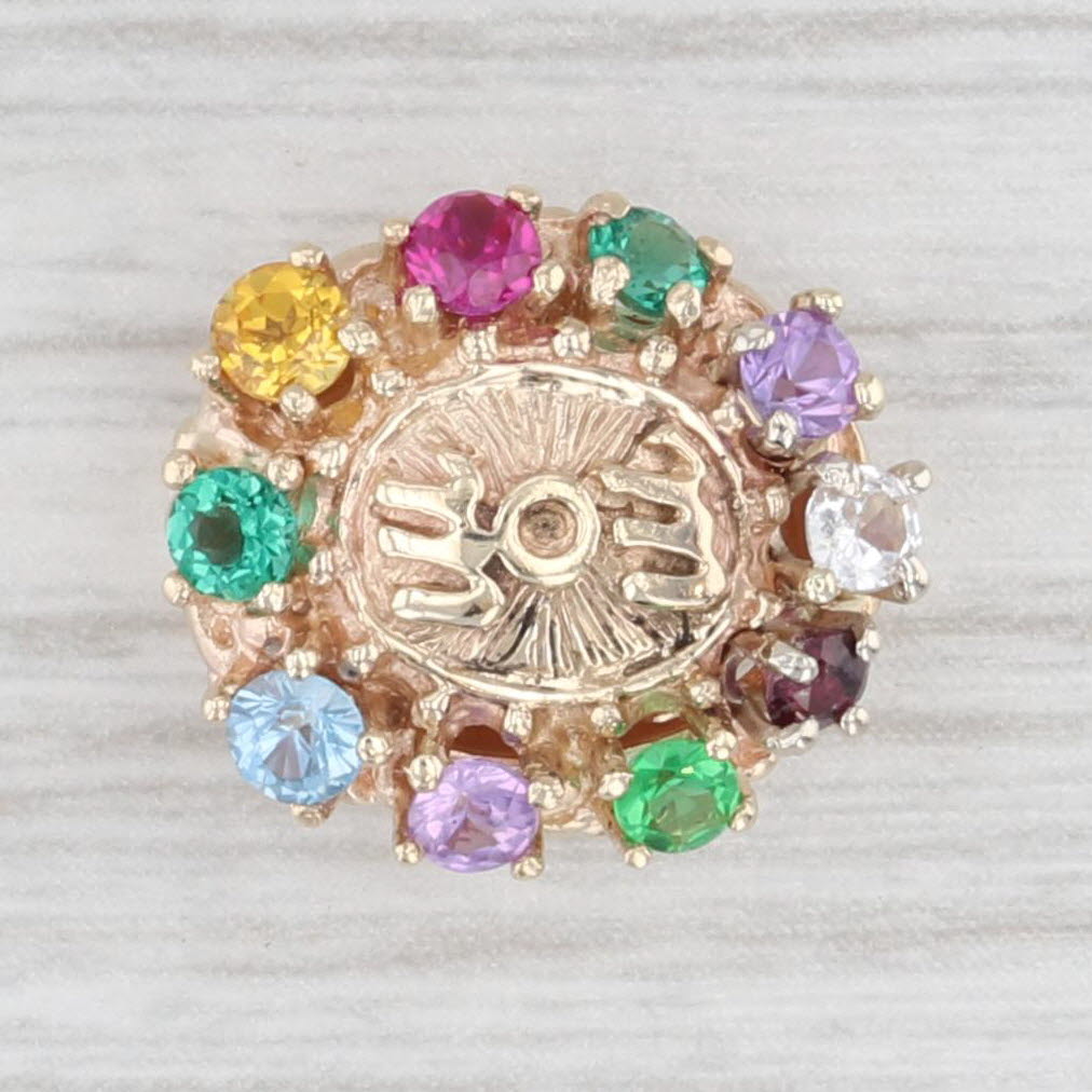 Light Gray Mom Slide Bracelet Charm 10k Yellow Gold Lab & Natural Gemstones Ruby Emerald
