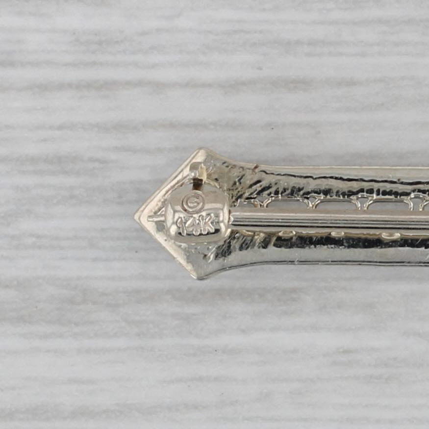 Gray Art Deco 0.35ct Blue Lab Created Sapphire Filgiree Bar Pin 14k White Gold