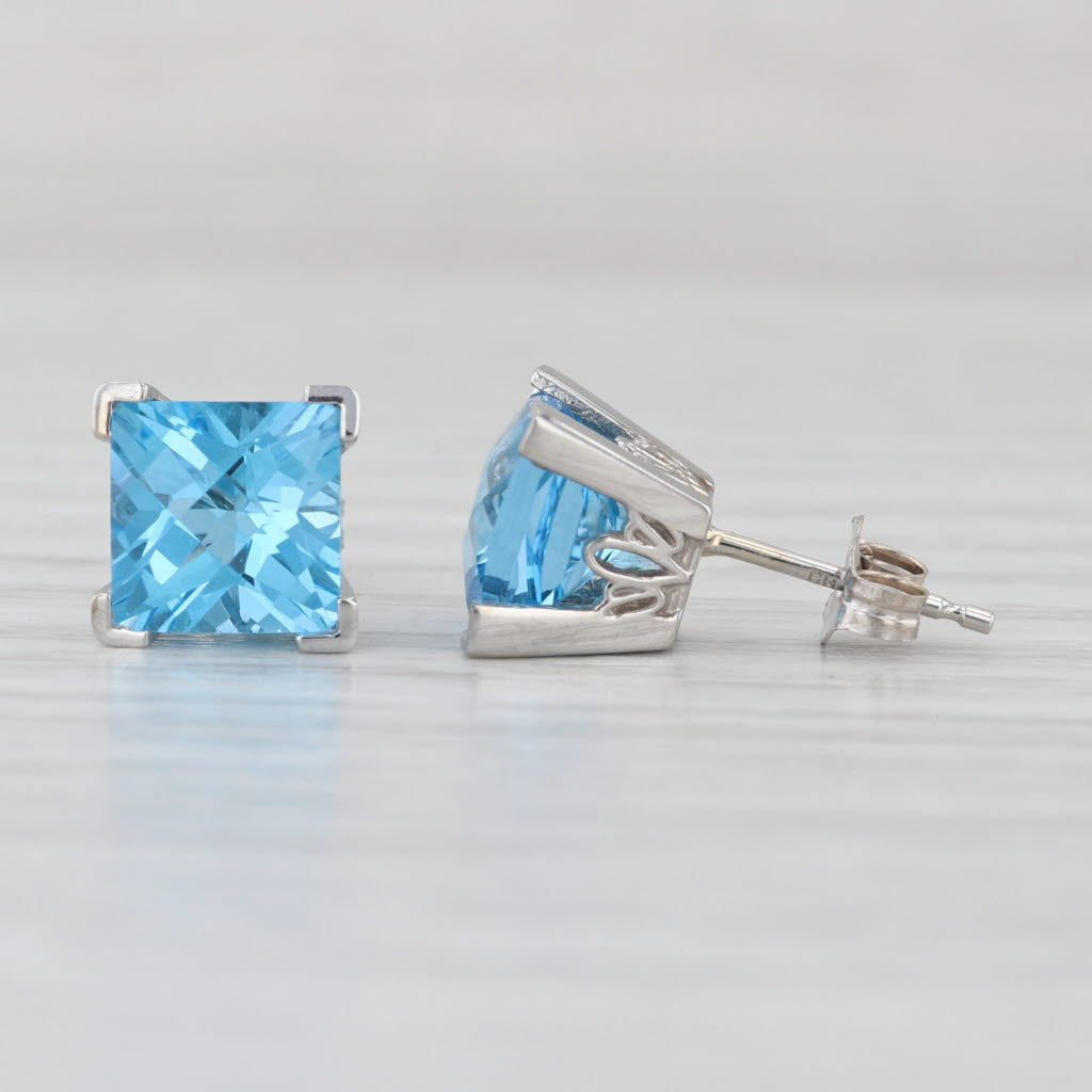 4ctw Square Blue Topaz Stud Earrings 14k White Gold Studs