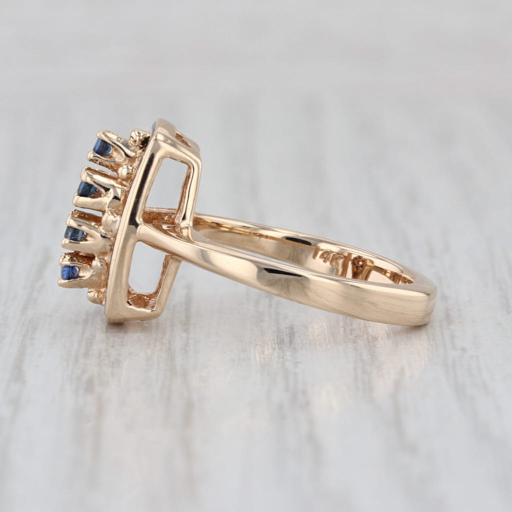Blue Sapphire Cluster Enamel Ring 14k Yellow Gold Size 6.75