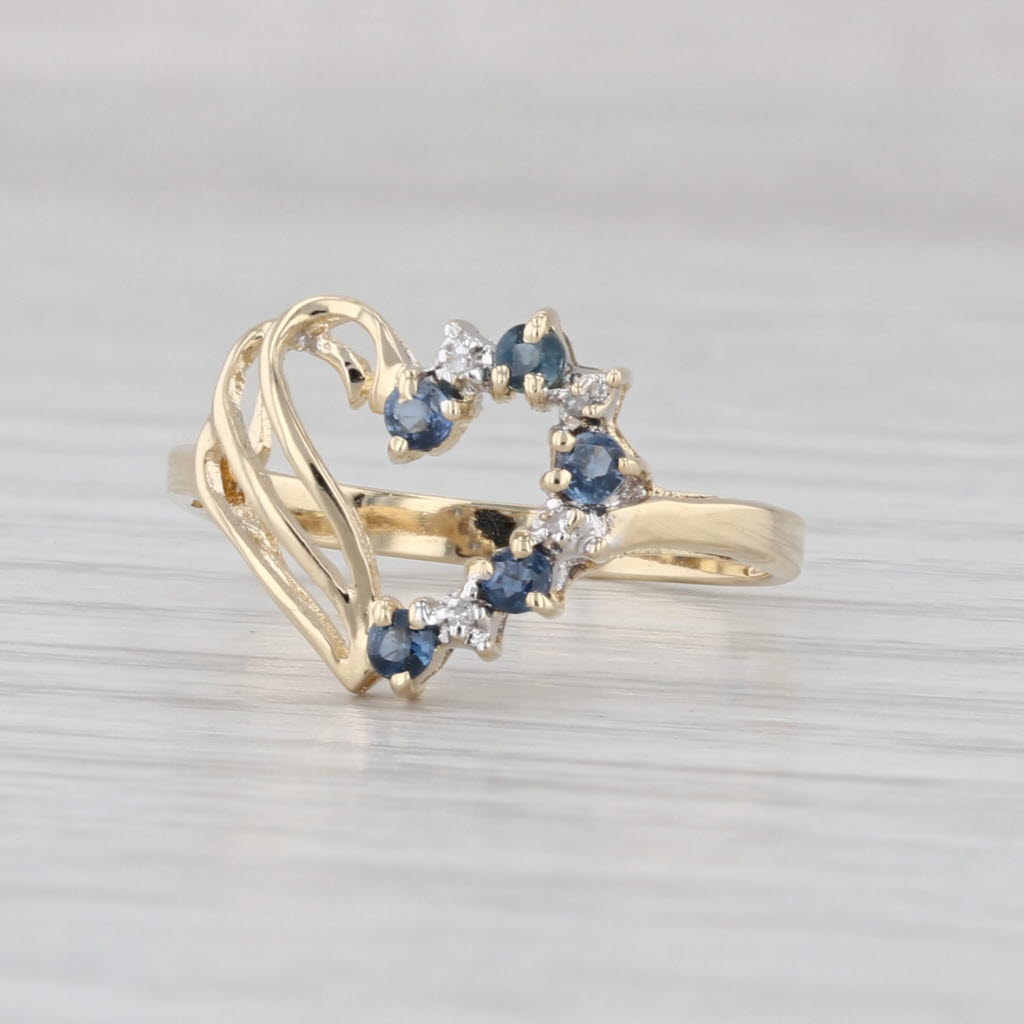 0.25ctw Blue Sapphire Diamond Heart Ring 10k Yellow Gold Size 6
