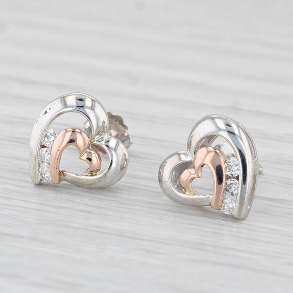 0.10ctw Diamond Heart Stud Earrings 10k Rose White Gold