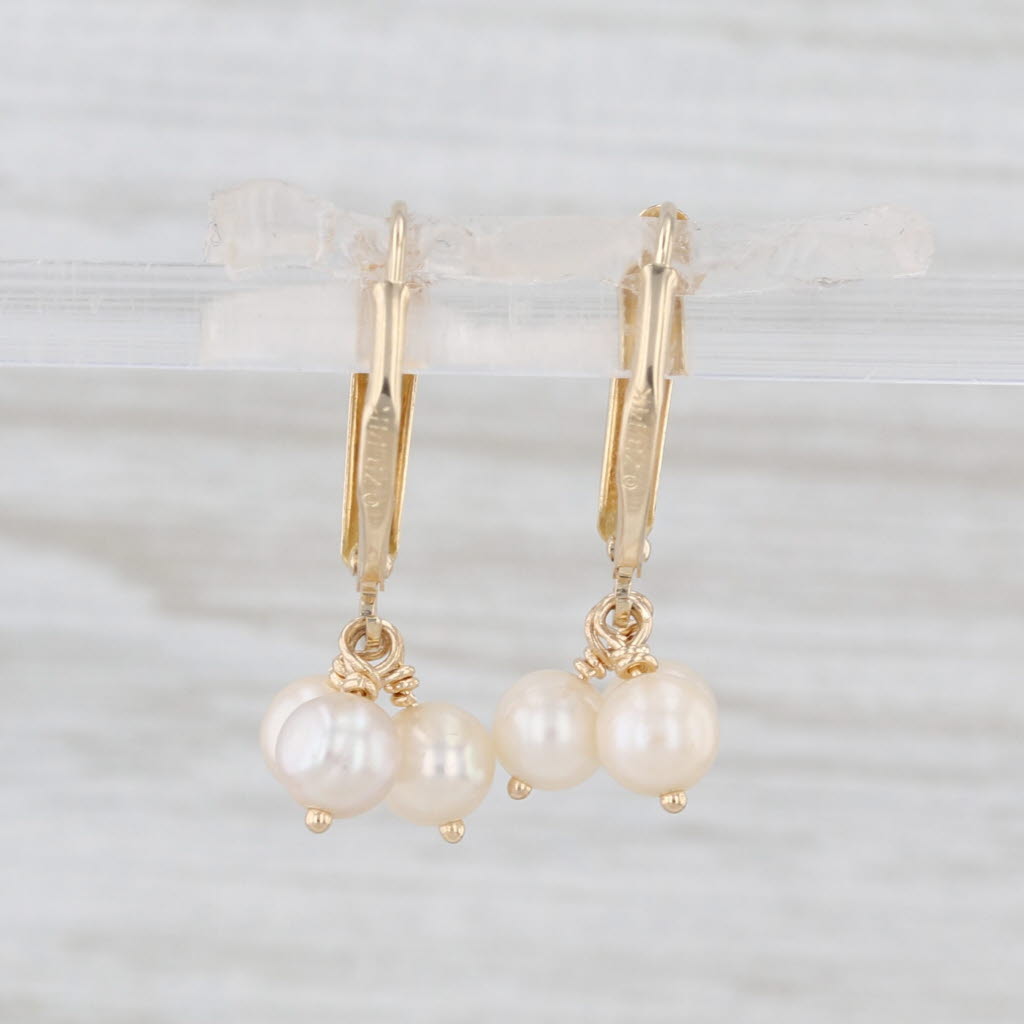 Pearl Bead Drop Earrings 14k Yellow Gold Omega Backs