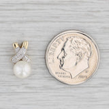 Cultured Pearl Diamond Pendant 10k Yellow Gold Small Drop