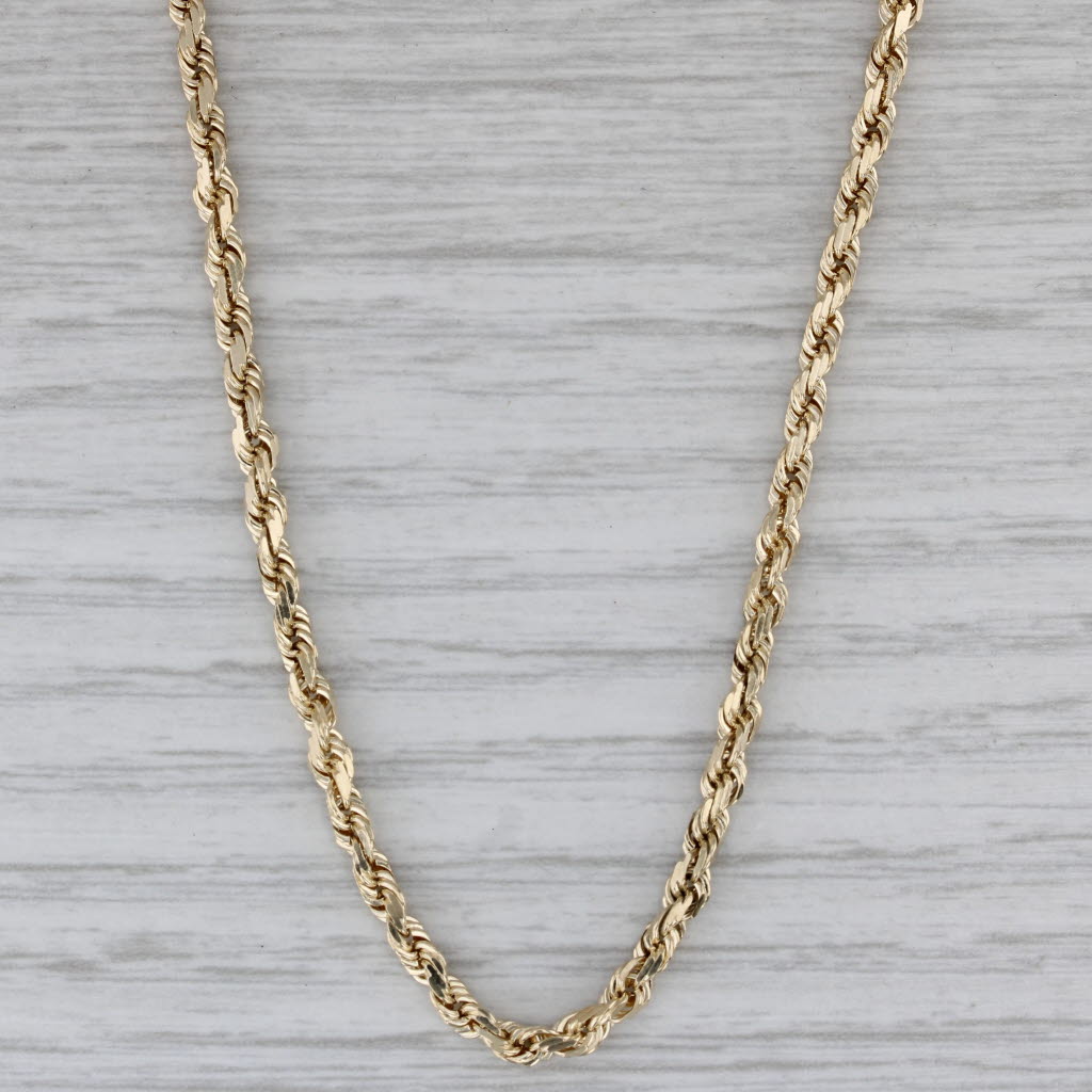 Gray New Rope Chain Necklace 10k Yellow Gold 30" 3mm