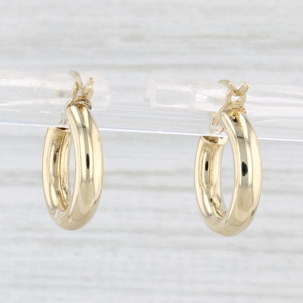 Light Gray Small Round Hoop Earrings 10k Yellow Gold Snap Top Pierced Hoops