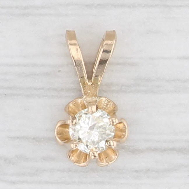 Light Gray 0.14ct Small Diamond Buttercup Pendant 14k Yellow Gold Round Solitaire Drop