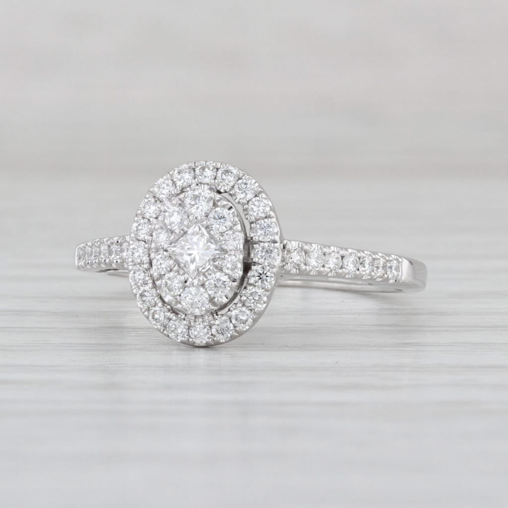 0.52ctw Diamond Halo Engagement Ring 14k White Gold Size 7 Cathedral Band