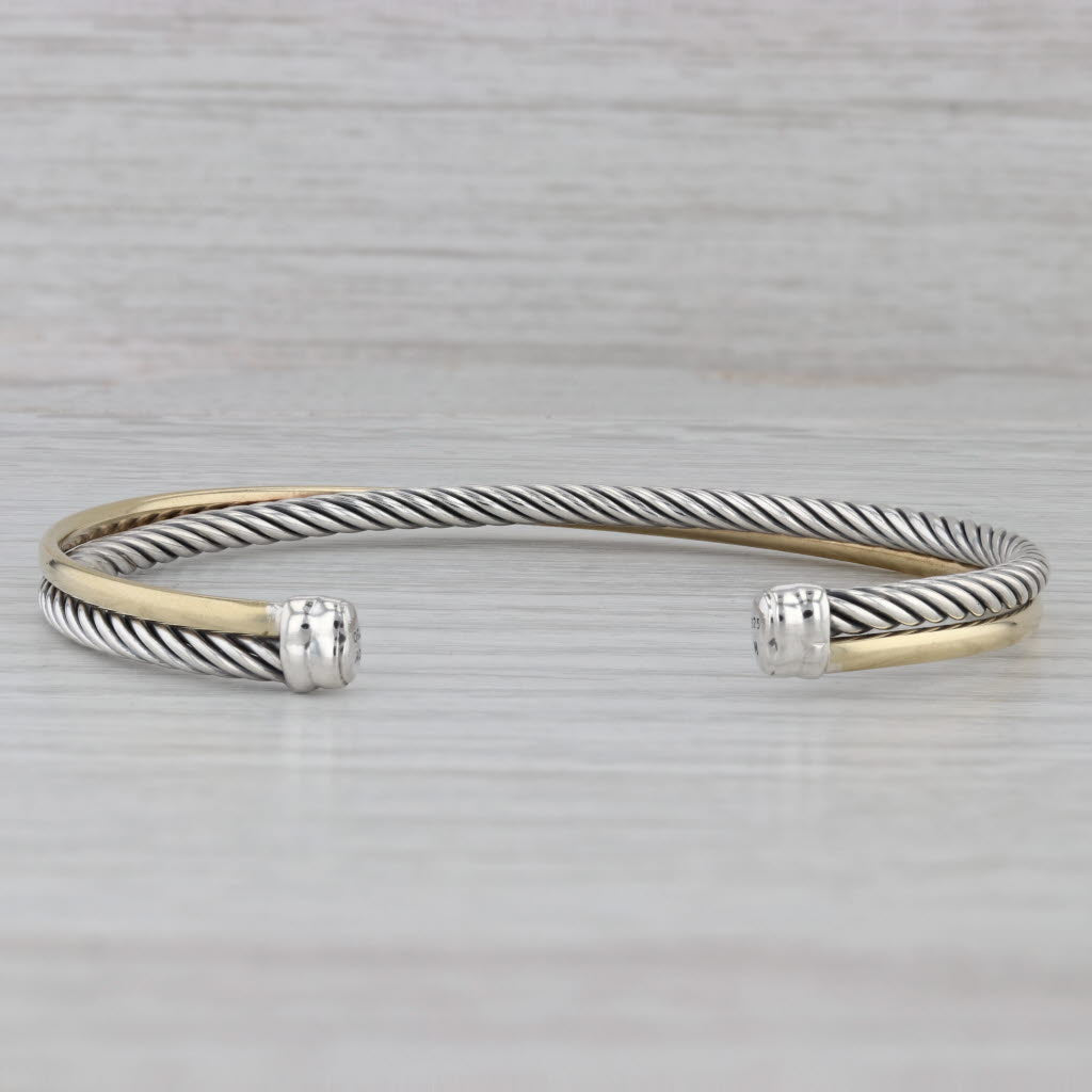 Gray David Yurman Cable Crossover Cuff Bracelet Sterling Silver 18k Yellow Gold 6.75"