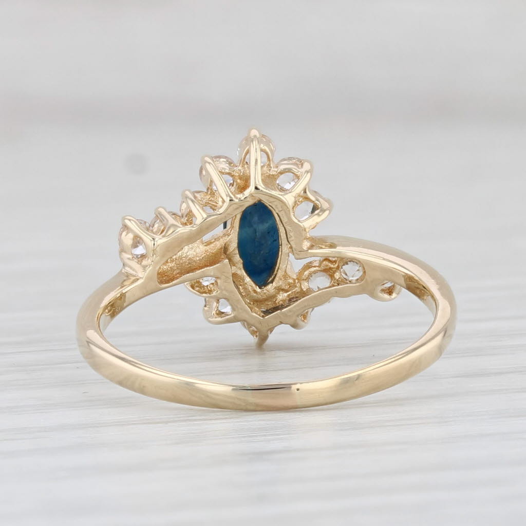 Light Gray 0.90ctw Marquise Blue Sapphire Ring 10k Gold Lab Created White Sapphire Sz 7.25