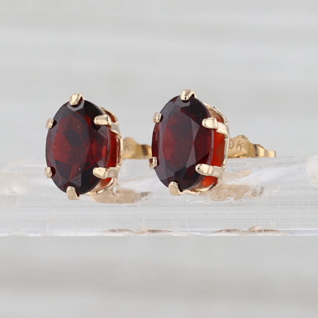 Oval Garnet Stud Earrings 14k Yellow Gold Solitaire Studs