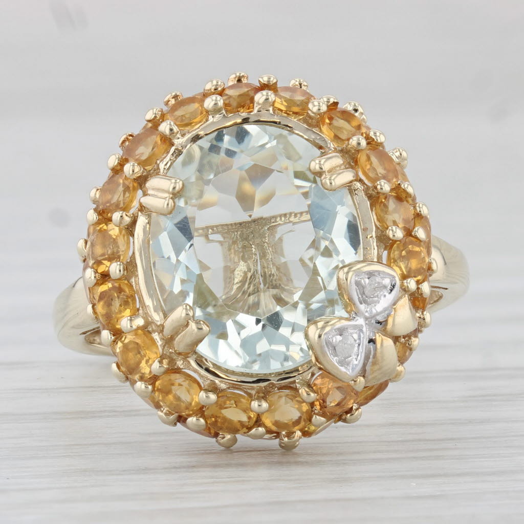 Light Gray 6.14ctw Prasiolite Green Amethyst Citrine Diamond Ring 10k Yellow Gold Size 8