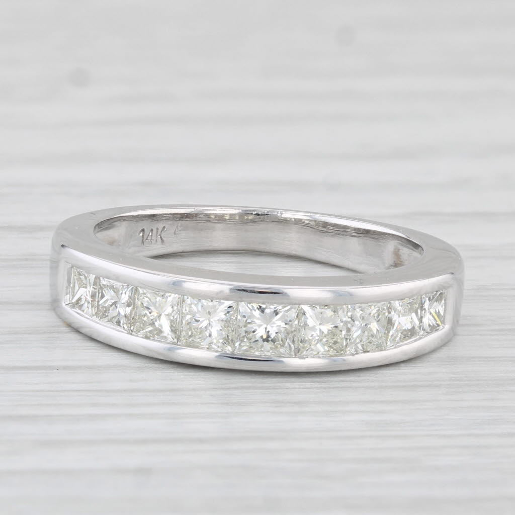 Light Gray 0.89ctw Princess Diamond Wedding Band 14k White Gold Size 6.25 Anniversary Ring