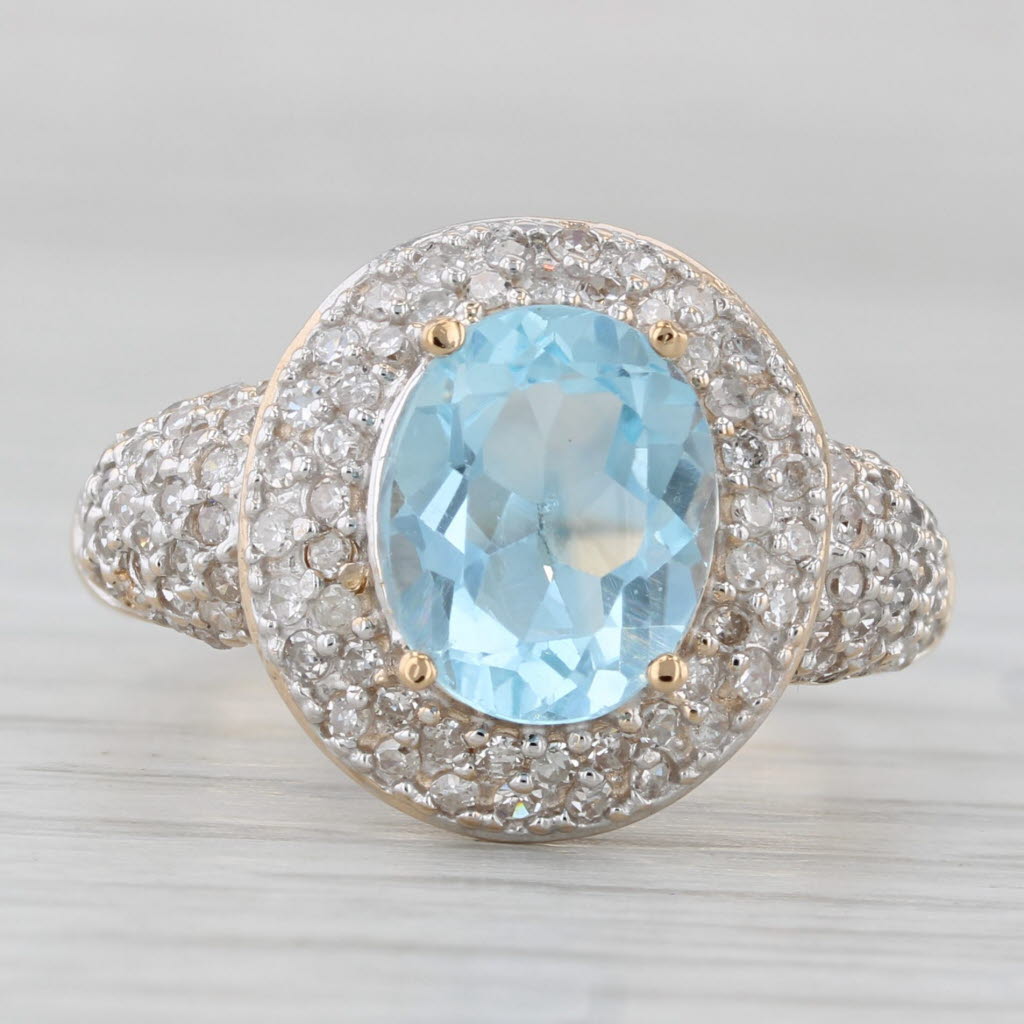 Gray 3.48ctw Blue Topaz Diamond Halo Ring 10k Yellow Gold Size 8