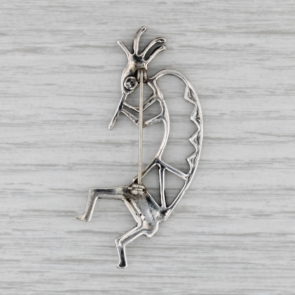 Kokopelli Brooch Sterling Silver Tia Long Navajo Native American Tribal Pin