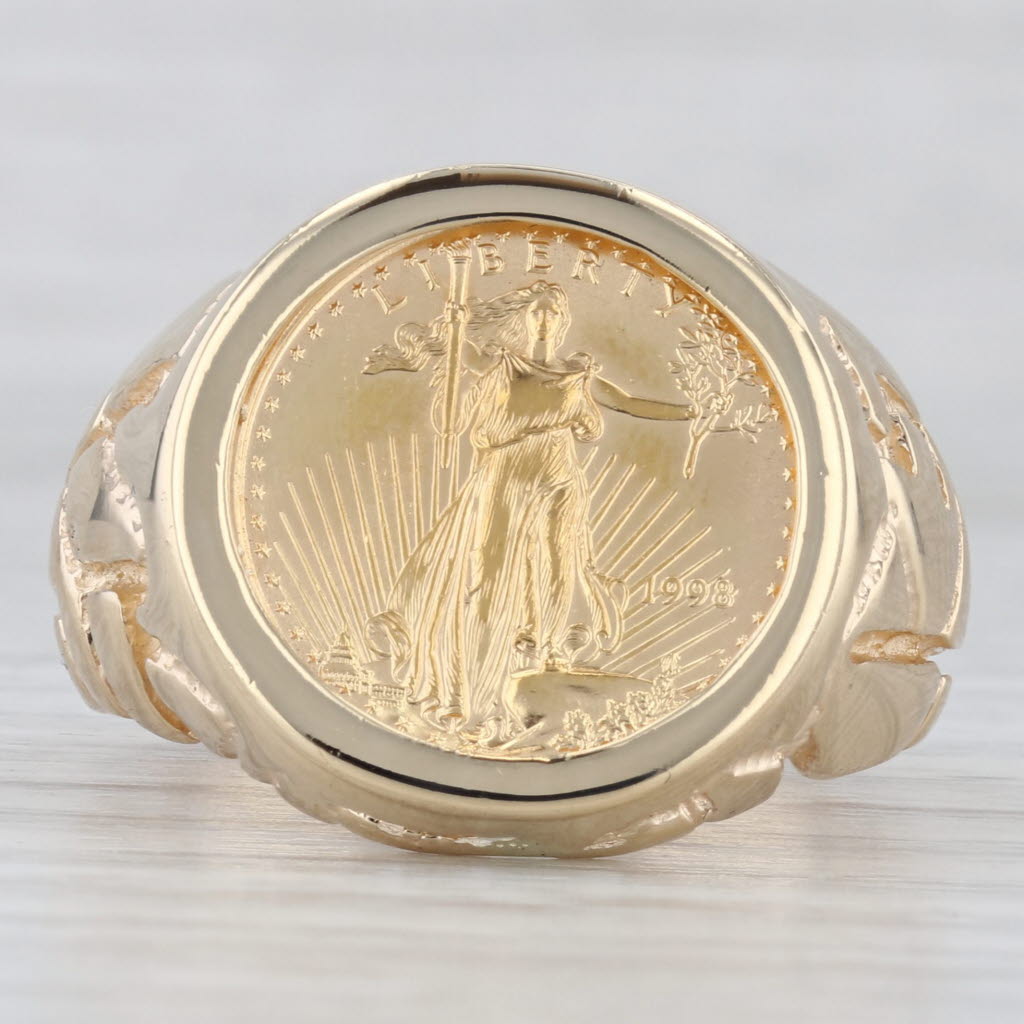 Gray 1998 1/10oz Gold American Eagle Coin Ring 14k 22k Yellow Gold Size 10.75