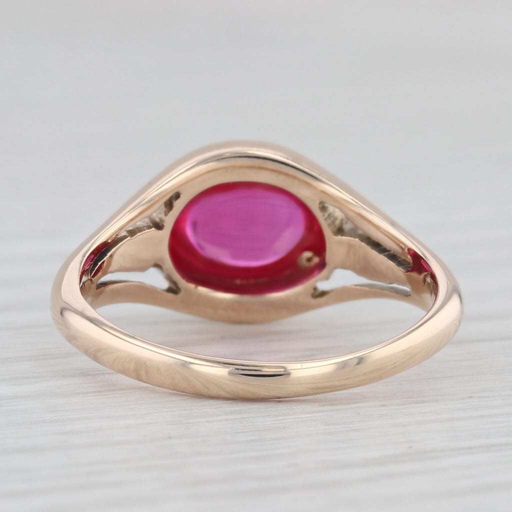 Light Gray Vintage Lab Created Ruby Cabochon 10k Yellow Gold Ring Size 8.5