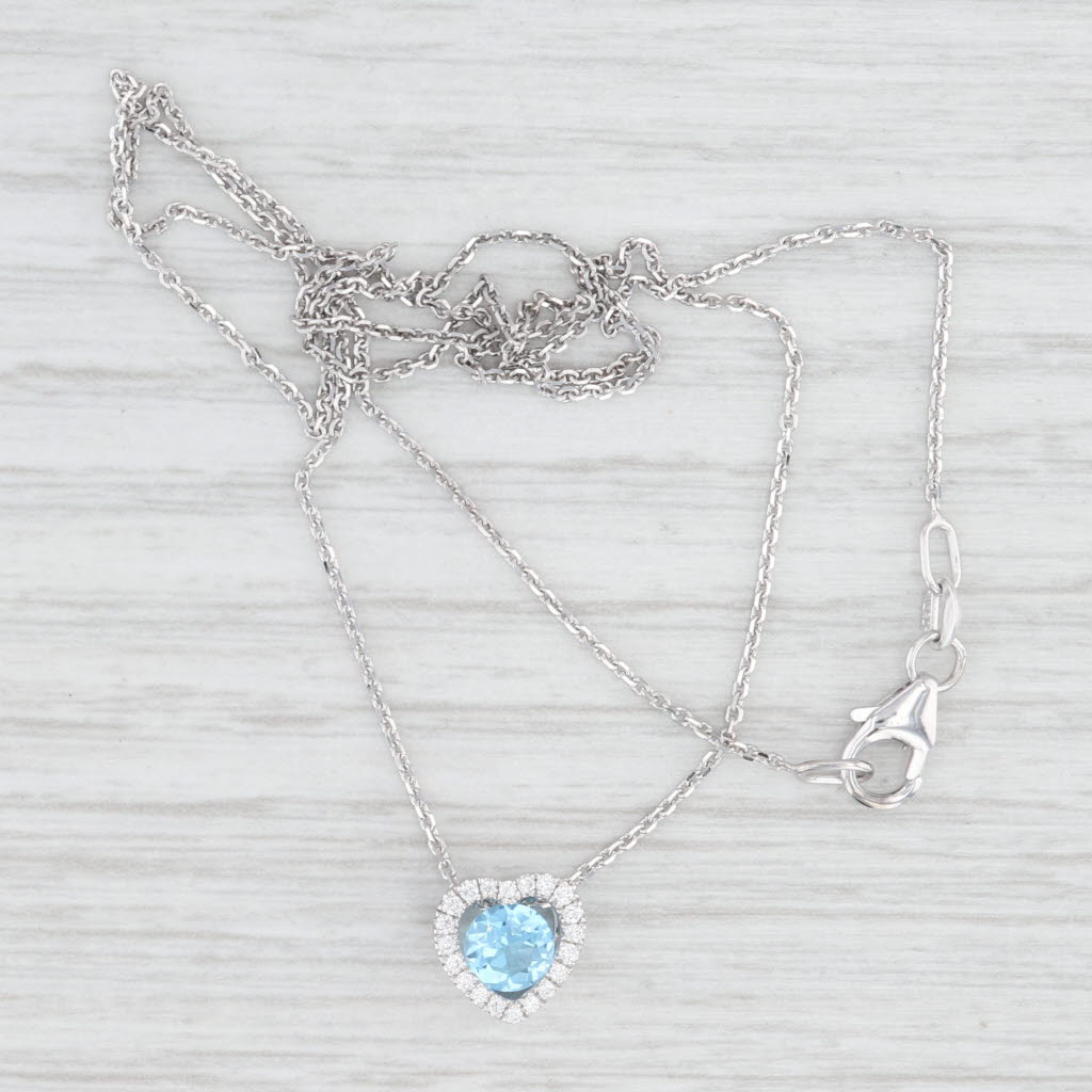 Light Gray 0.59ctw Blue Topaz Diamond Halo Pendant Necklace 14k White Gold 17" Cable Chain