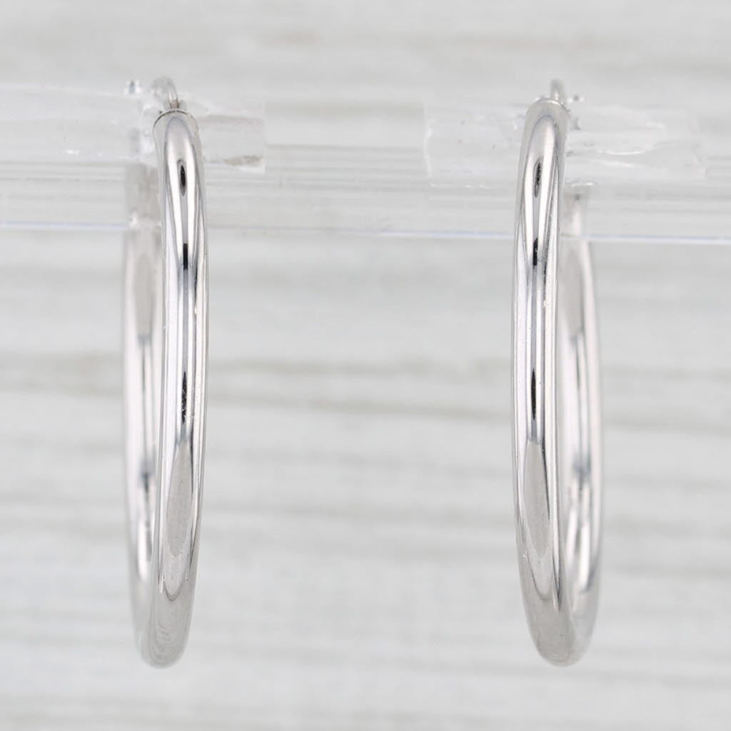 Light Gray New Round Hoop Earrings 14k White Gold Snap Top Hoops 2 x 25 mm