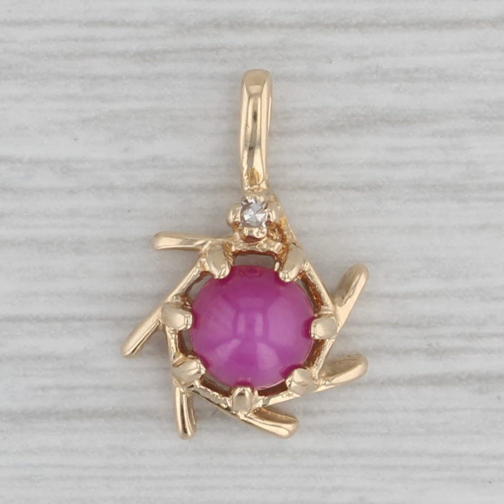 Gray Lab Created Star Ruby Pendant 14k Yellow Gold Diamond Accents