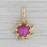 Lab Created Star Ruby Pendant 14k Yellow Gold Diamond Accents