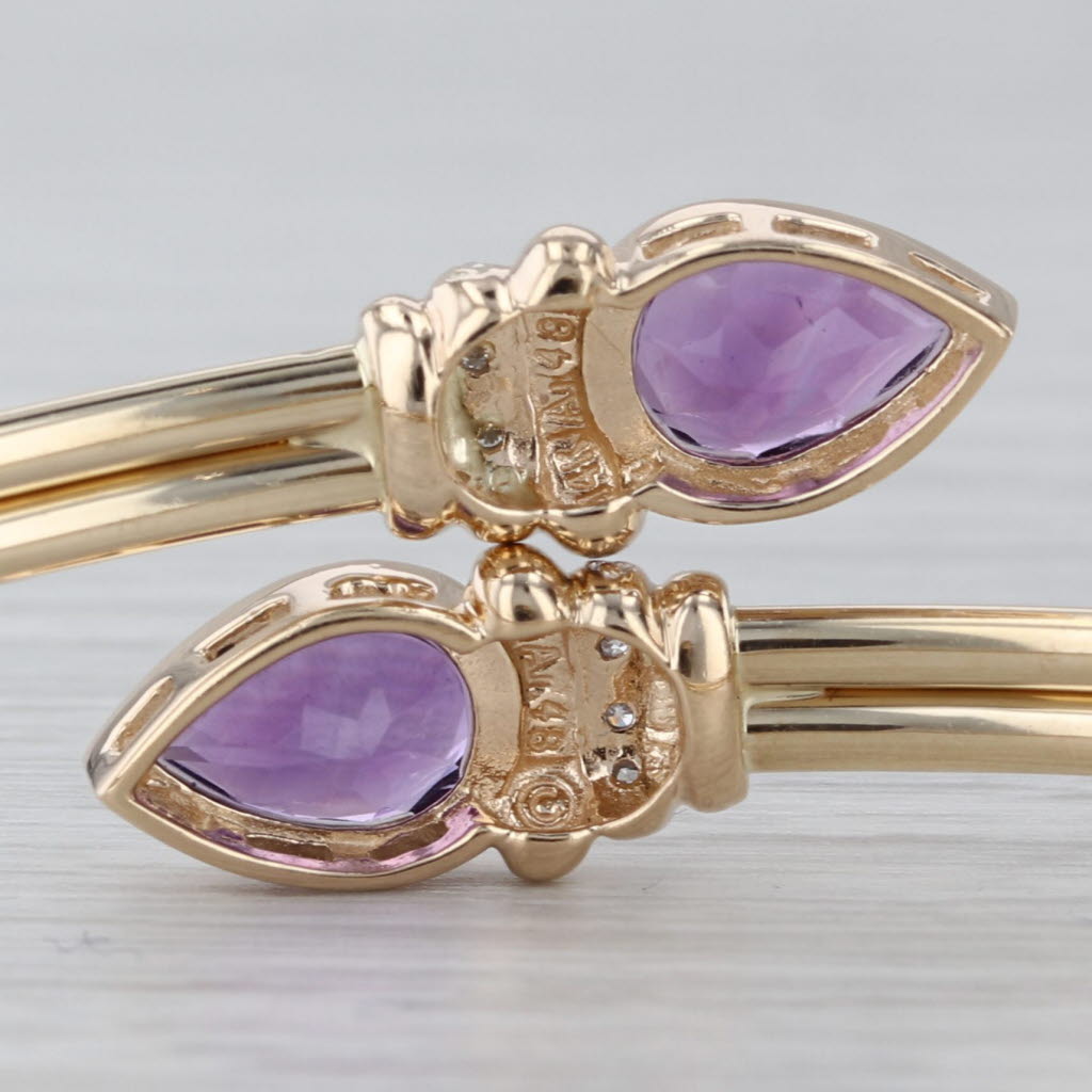 2.64ctw Pear Amethyst Diamond Bypass Bangle Bracelet 14k Yellow Gold Flexible