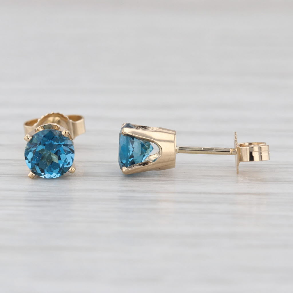 1.24ctw London Blue Topaz Stud Earrings 14k Yellow Gold Round Solitaire Studs